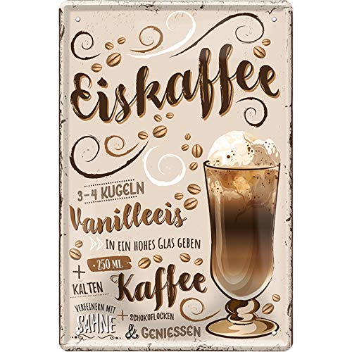 Tin Sign Blechschild 20x30 cm Rezept für EIS Kaffee Eiskaffee Variation mit Vanilleeis Bar Kneipe Disco Cafe Pub Wand Tafel Deko Schild Party Küche von Tin Sign