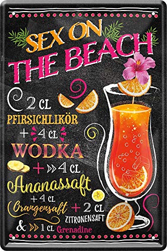 Tin Sign Blechschild 20x30 cm Rezept für Sex on The Beach Cocktail Vodka Ananas Bar Kneipe Disco Cafe Pub Wand Tafel Deko Schild Haus + Garten Party Küche … von Tin sign