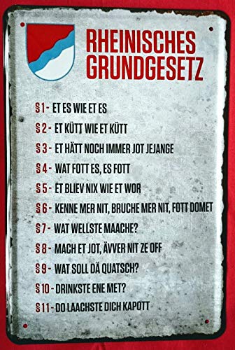Tin Sign Blechschild 20x30 cm Rheinisches Gesetz Fun Spruch Rheinland Deutschland Gebote Bar Kneipe Haus + Garten Geschenk Metall Schild von Tin Sign