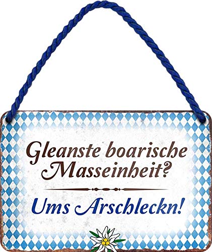 Tin Sign Hängeschild Blechschild 18x12 cm Bayerischer Fun Spruch Kleinste Maßeinheit: Ums Arschlecken Dialekt Bier Trinkspruch Bar Kneipe Haus + Garten Wand Deko H004 von Tin Sign