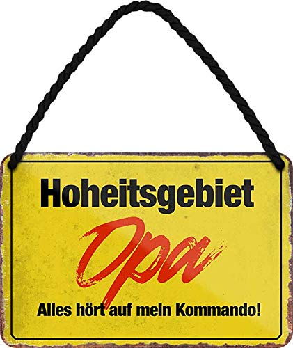 Tin Sign Hängeschild Blechschild 18x12 cm Hoheitsgebiet Opa Hinweis Schild lustiger Spruch Familie Wand + Tür Deko Haus + Wohnung Büro Arbeit Bar Kneipe mit Kordel + Saugnapf H002 von Tin Sign