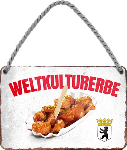 Tin Sign Hängeschild Blechschild 18x12 cm Weltkulturerbe Deutschland Currywurst Deko Schild mit Kordel + Saugnapf H017 von Tin Sign