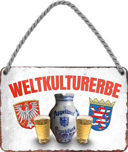 Tin Sign Hängeschild Blechschild 18x12 cm Weltkulturerbe Deutschland Hessen Äpplwoi Apfelwein Deko Schild mit Kordel + Saugnapf H017 von Tin Sign
