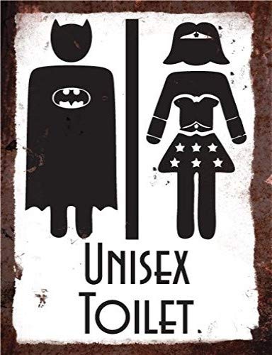 Unisex WC-Schild für Herren, Damen, Mädchen, Superhelden-Held, Vintage, Retro, Männerhöhle, Bar, Kneipe, Schuppen, Neuheit, Geschenk, Aluminium Metall Zinn Wanddekoration Schild von Tin Sign