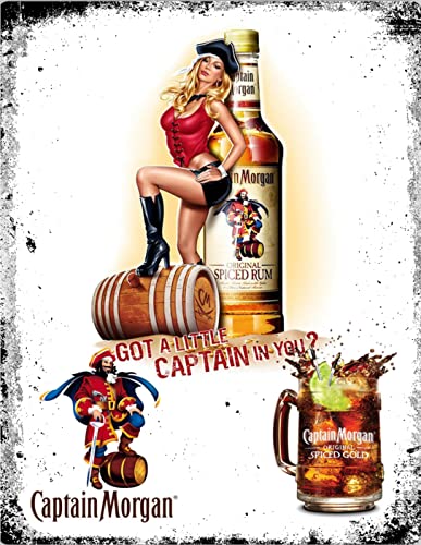 Vintage Retro Man Cave Bar Pub Schuppen Neuheit Geschenk Aluminium Metall Blech Wanddekoration Schild – Captain Morgan Spiced Rum Alkohol inspiriert Drink Pin Up Sexy von Tin Sign