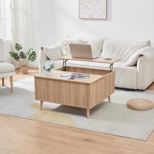 TinFrey Couchtisch Höhenverstellbar mit Stauraum, Wohnzimmertisch Klappbar mit Ausziehbarer Platte und Offenen Fächern, Rechteckiger Kaffeetisch für Wohnzimmer von TinFrey