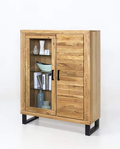 Tina Vitrine Highboard in Wildeiche geölt Teilmassiv Breite 110cm Höhe 140cm von Tina