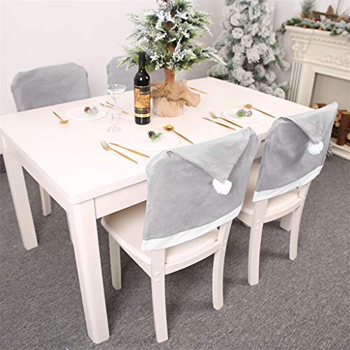 2 Stück Weihnachten Stuhlhussen Grau, Nikolausmütze Stuhlüberzug Weihnachtsthema Stuhlbezug Ni.kolaus Hut Stuhlrückenbezüge Stuhlabdeckung Küchenstuhl Weihnachtsdeko Party Supplies (2PCS, 58x49cm) von TinaDeer