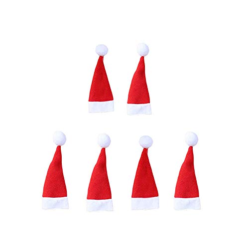 TinaDeer 6 Stück Weihnachten Besteckhalter Mini Weihnachtsmütze Weihnachtsmann Besteckbeutel Bestecktasche Weihnachten Weinflasche Abdeckung Kleine Nikolausmützen für Tischdeko (Rot, 12x6cm) von TinaDeer