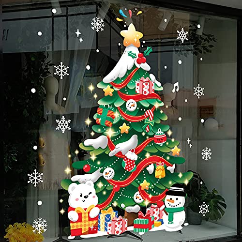 TinaDeer DIY Fensterbilder Weihnachten Selbstklebend Fensterbild Christbaum Schneeflocken Fensterfolie Wiederverwendbar Fensteraufkleber Deko Weihnachtsfensterbilder für Winter (Multicolor, 70X46cm) von TinaDeer