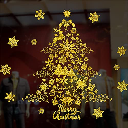 TinaDeer DIY Fensterbilder Weihnachten Selbstklebend - PVC Fenstersticker Weihnachten - Gold Fensterbild Weihnachten - Weihnachten Fensteraufkleber Dekoration - Weihnachten Fensterdeko (I, 70x50cm) von TinaDeer