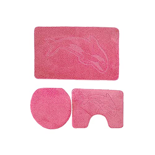 TinaDeer Einfarbiger 3 teiliges Badematten Set - Weiche saugfähige Badezimmerteppich Rutschfesbad teppiche einschließlich Sockelmatte und Toilettenmatte WC-Garnitur 3-teilig (Rosa) von TinaDeer