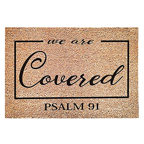 TinaDeer Fußmatte Outdoor Willkommen, Fussmatte We Are Covered Psalm 91, Kokosfasern Matte für Schuhe, Türmatte rutschfeste Waschbar für Innen und Außen, 40x60cm von TinaDeer