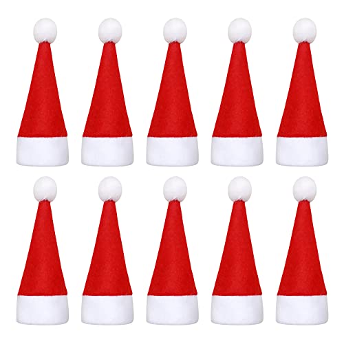 TinaDeer Weihnachten Besteckhalter Mini Weihnachtsmütze Weihnachtsmann Besteckbeutel Bestecktasche Weihnachten Weinflasche Abdeckung Kleine Nikolausmützen für Tischdeko (10PCS, 12x6cm) von TinaDeer