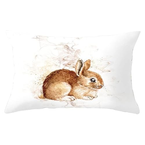 TinaDeer Zierkissenbezüge Ostern 30x50cm Leinen Kissenbezug Osterhase Ostereier Kopfkissenbezug Osterdeko Kissenhülle mit Reißverschluss Easter Pillowcase für Wohnzimmer Sofa Home (J, 30x50cm) von TinaDeer