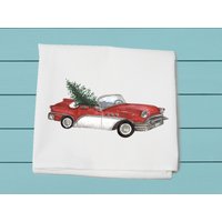 Corvette Mit Tannenbaum, Mehlsack Handtuch, Winterdeko, Weihnachtsgeschenk, Baumwolltuch von TinaLabadiniDesigns