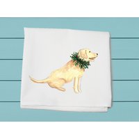 Gelber Laborkranz, Mehlsacktuch, Winterdeko, Hundebesitzer, Baumwolltuch, Gelbes Labor Geschenk, Urlaubsdeko von TinaLabadiniDesigns