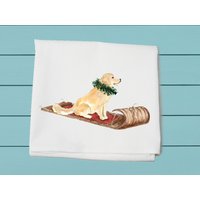 Golden Retriever Auf Schlitten Mehlsackhandtuch, Hundebesitzer, Weihnachtsgeschenk, Handtuch, Baumwolltuch, Winterdeko von TinaLabadiniDesigns