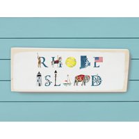 Rhode Island Holzblock ~ Wandkunst Wandbehang Wohndekor Leuchtturm von TinaLabadiniDesigns