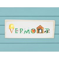 Vermont Holzblock ~ Ikonenkunst Der Usa Wanddeko Holzschild von TinaLabadiniDesigns