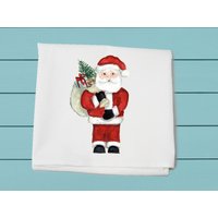 Weihnachtsmann Mit Spielzeug Mehlsacktuch ~ Winterdeko Handtuch Baumwolltuch von TinaLabadiniDesigns
