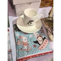 Was Heißt Poppin? Pinguin 2 Unzen Tasse Und Untertasse Weiß Teeparty Cappuccino von TinaZee