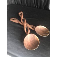 Imported Salat Gabel Set 2 Teak Holz, Spork & Spoon Heber Importiert, Belize von Tinascollect