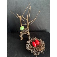 Rustikales Zweig Osterei Display Bauernhaus Stuhl & Nest von Tinascollect