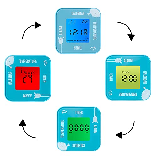 Tinc Digitaler Kinder-Wecker, Temperatur, Datum und Timer, drehbar, blau, klein von Tinc