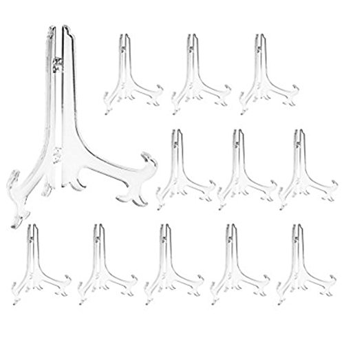 Tincogo 12 Stück Tellerständer Tellerhalter aus Kunststoff - Plastik Staffelei Ständer für Teller, Bilderrahmen, Foto, Kunst - Höhe 7 Zoll (17 cm) - Transparent von Tincogo