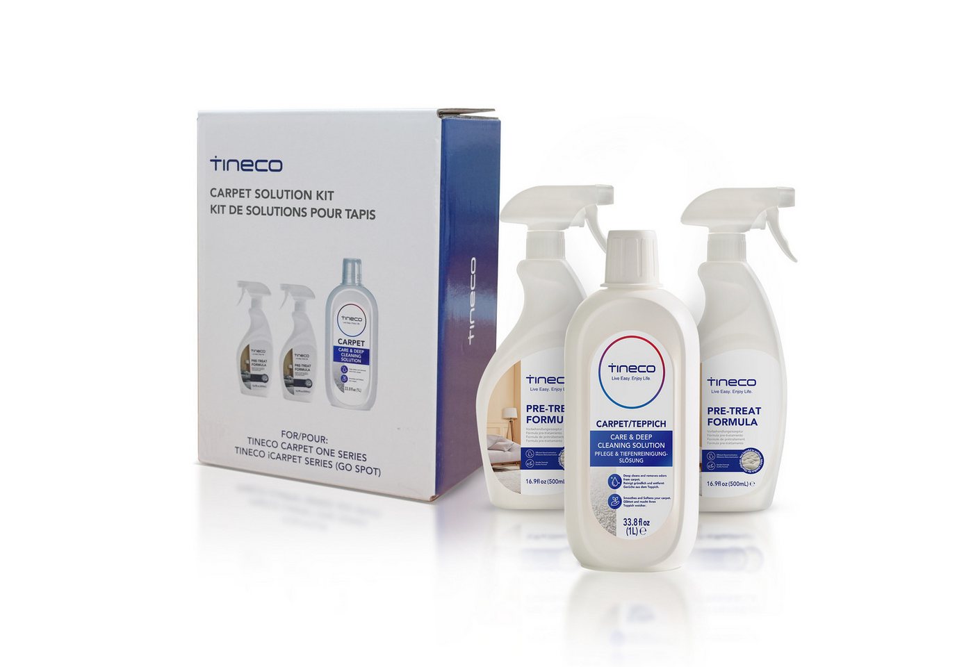 Tineco Vorbehandlungslösung und Teppichreiniger (Set, [- 2x500ml Vorbehandlungslösung and 1x1Liter Teppichreiniger Ideal zum Reinigen von Teppichen und Polstermöbel) von Tineco