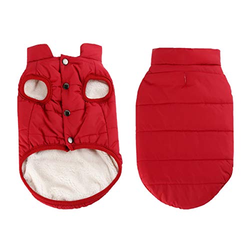 Tineer Hund Warmer Wintermantel, gemütliches Fleece kaltes Wetter Hund Jacke Puppy Weste gefüttert Mantel Kleidung warme gepolsterte Kleidung für kleine mittlere Hunde (M, Red) von Tineer