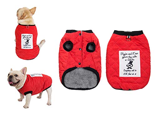 Tineer Pet Soft Fleece Coat französische Bulldogge Kleidung Wildleder Plaid Baumwolle verdicken Jacke - Herbst und Winter warm Kostüm Outfit - für kleine, mittlere Hunde (XL, Rot) von Tineer