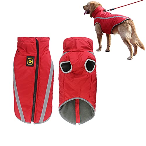 Tineer Reflektierender verdickter Warmer Hundemantel für mittelgroße Hunde, wasserdichte Winddichte Haustierjacke Weste Outdoor-Outfit Weiches Fleece-Hundebekleidung für kaltes Wetter (3XL, rot) von Tineer