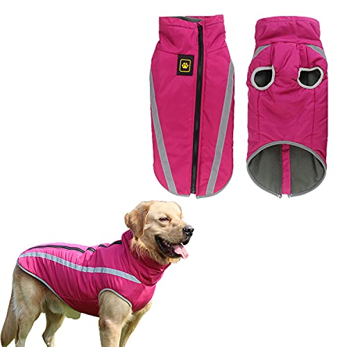 Tineer Reflektierender verdickter Warmer Hundemantel für mittelgroße Hunde, wasserdichte Winddichte Haustierjacke Weste Outdoor-Outfit Weiches Fleece-Hundebekleidung für kaltes Wetter (4XL, Rosa) von Tineer