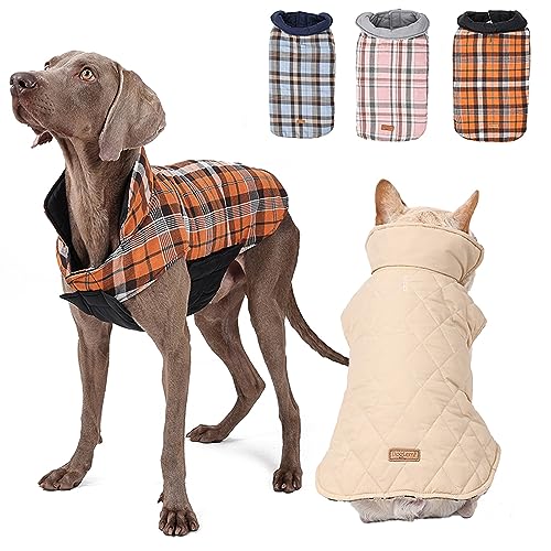 Tineer wasserdichte doppelseitige Hundejacke Weste für kleine, mittlere und große Hunde - Wendbarer Warmer Hundemantel Hundebekleidung für Herbst und Winter (3XL, Orange) von Tineer