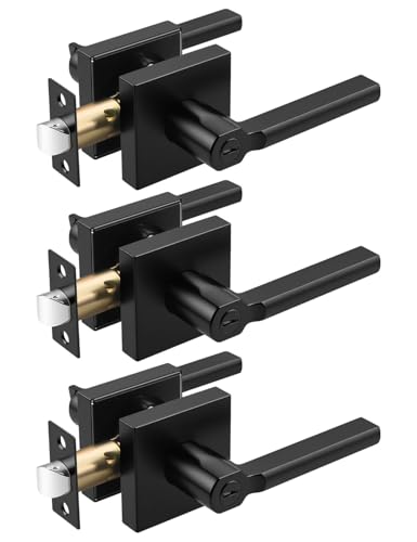 Tinewa Halifax Türdrücker, quadratisch, matt, schwarz, Türhebel, Schlüssellose Innengriffe, wendbar für rechte und linke Türen, moderner Stil, 3 Stück von Tinewa