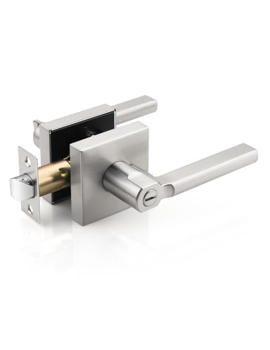 Tinewa Halifax Türdrücker, quadratisch, satiniertes Nickel, gebürstetes Nickel-Finish, Bett-/Bad-Türhebel, schlüssellose Innengriffe, wendbar für Links- und Rechtshänder-Türen, 1 Stück von Tinewa