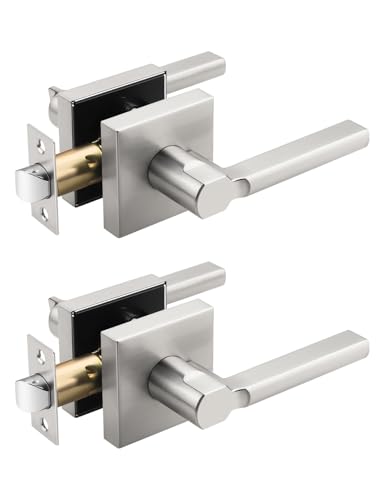 Tinewa Halifax Türgriffe aus gebürstetem Nickel, quadratisch, nicht verriegelnd, für den Innenbereich, Durchgangstürschloss, Flur/Schrank, Türhebel, strapazierfähig, modern, 2 Stück von Tinewa