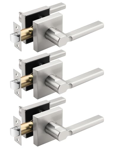 Tinewa Halifax Türgriffe aus gebürstetem Nickel, quadratisch, nicht verriegelnd, für den Innenbereich, Durchgangstürschloss, Flur/Schrank, Türhebel, strapazierfähig, modern, 3 Stück von Tinewa