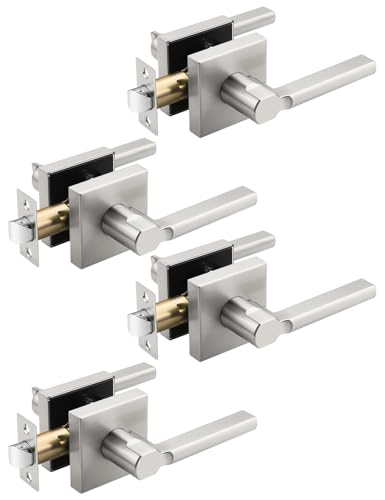 Tinewa Halifax Türgriffe aus gebürstetem Nickel, quadratisch, nicht verriegelnd, für den Innenbereich, Durchgangstürschloss, Flur/Schrank, Türhebel, strapazierfähig, modern, 4 Stück von Tinewa