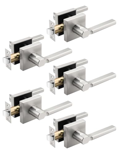 Tinewa Halifax Türgriffe aus gebürstetem Nickel, quadratisch, nicht verriegelnd, für den Innenbereich, Durchgangstürschloss, Flur/Schrank, Türhebel, strapazierfähig, modern, 5 Stück von Tinewa
