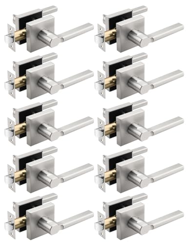 Tinewa Halifax quadratische Türgriffe aus gebürstetem Nickel, für innen, nicht verriegelnd, für den Innenbereich, Durchgangstürschloss, Flur/Schrank, Türhebel, strapazierfähig, modern, 10 Stück von Tinewa