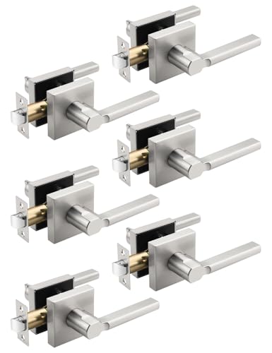 Tinewa Halifax quadratische Türgriffe aus gebürstetem Nickel, für innen, nicht verriegelnd, für den Innenbereich, Durchgangstürschloss, Flur/Schrank, Türhebel, strapazierfähig, modern, 6 Stück von Tinewa