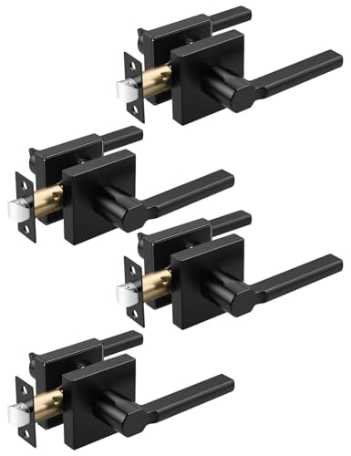 Tinewa Halifax quadratische schwarze Türgriffe innen, nicht verriegelnd, für den Innenbereich, Durchgangstürschloss, Flur/Schrank, Türhebel, strapazierfähig, modern, 4 Stück von Tinewa