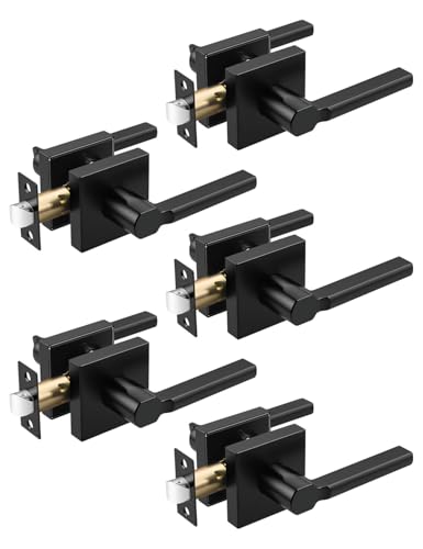 Tinewa Halifax quadratische schwarze Türgriffe innen, nicht verriegelnd, für den Innenbereich, Durchgangstürschloss, Flur/Schrank, Türhebel, strapazierfähig, modern, 5 Stück von Tinewa