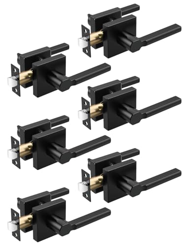 Tinewa Halifax quadratische schwarze Türgriffe innen, nicht verriegelnd, für den Innenbereich, Durchgangstürschloss, Flur/Schrank, Türhebel, strapazierfähig, modern, 6 Stück von Tinewa