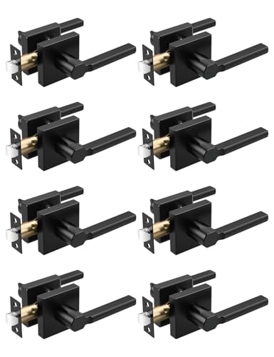 Tinewa Halifax quadratische schwarze Türgriffe innen, nicht verriegelnd, für den Innenbereich, Durchgangstürschloss, Flur/Schrank, Türhebel, strapazierfähig, modern, 8 Stück von Tinewa