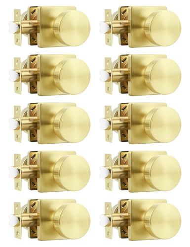 Tinewa Türknauf für den Innenbereich, für Schrank- und Flurtüren, strapazierfähig, quadratisch, nicht verriegelnd, schlüssellose Türknäufe auf quadratischer Rosette, goldfarben, 10 Stück von Tinewa