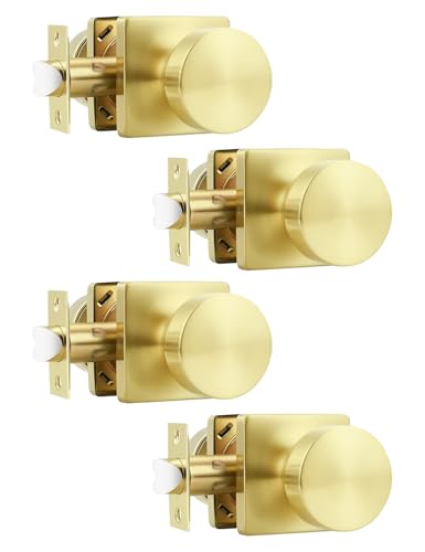 Tinewa Türknauf für den Innenbereich, für Schrank- und Flurtüren, strapazierfähig, quadratisch, nicht verriegelnd, schlüssellose Türknäufe auf quadratischer Rosette, goldfarben, 4 Stück von Tinewa